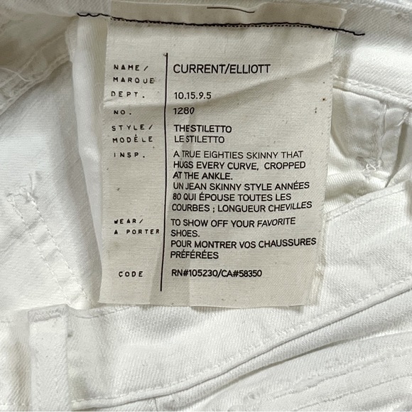 Current Elliot The Stiletto White Tattered Distressed Jeans Size 26 NWT - Picture 10 of 12